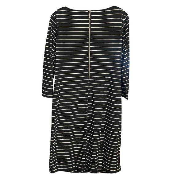 Chico's So Slimming Black White Striped Ruched Dress Size M Built in Shapewear - Picture 4 of 12